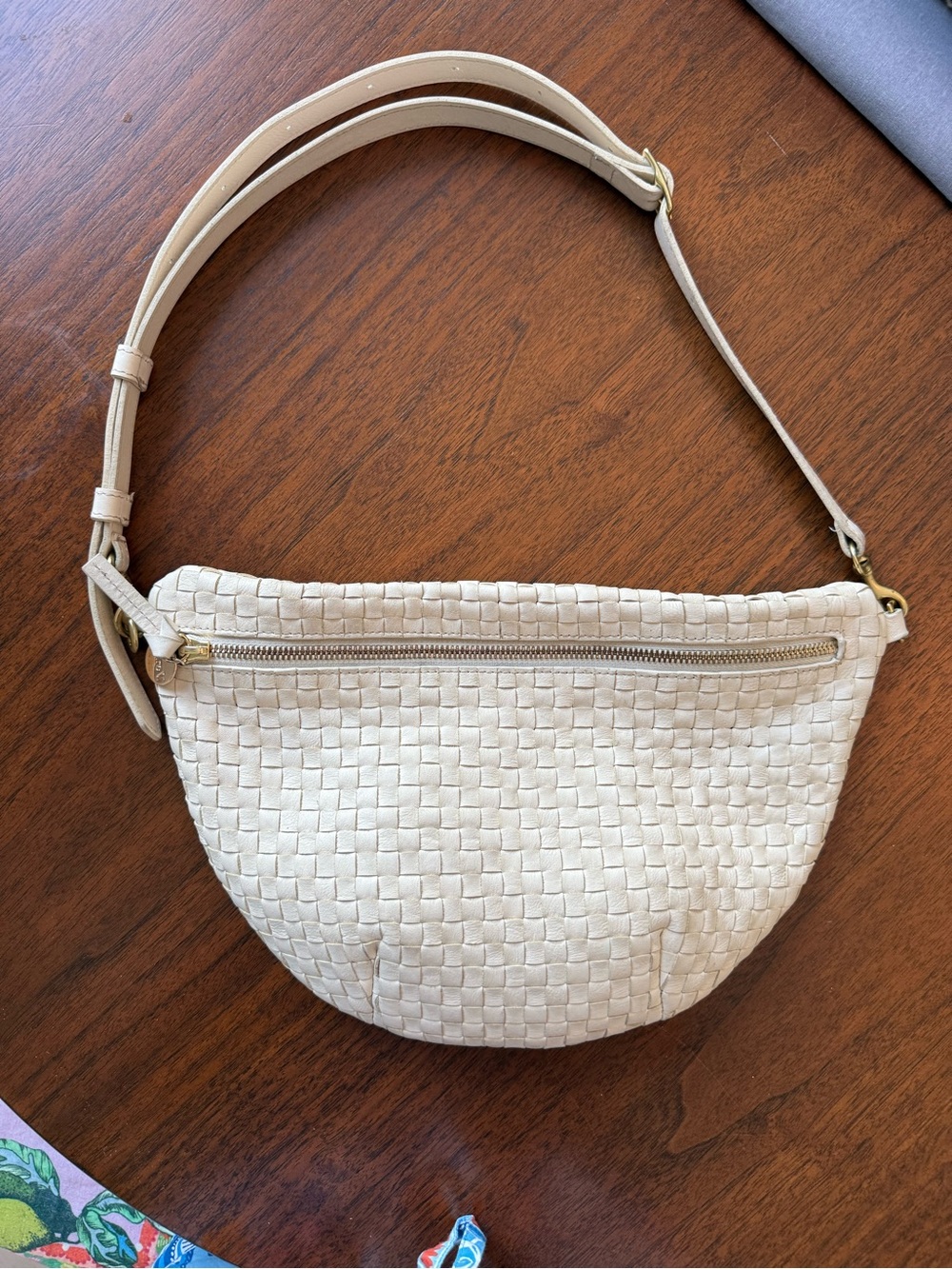 Clare V Grande Fanny “cream woven checker”